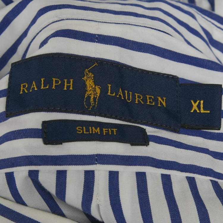 Pre Owned Ralph Lauren White /Blue Striped Cotton Slim Fit Shirt XL 
