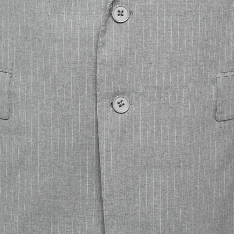 Pre Owned Ralph Lauren Grey Pin Striped Wool Regular Fit Suit XXL