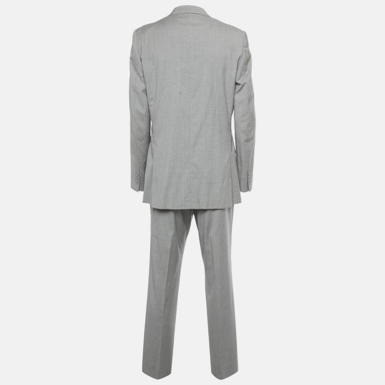 Pre Owned Ralph Lauren Grey Pin Striped Wool Regular Fit Suit XXL