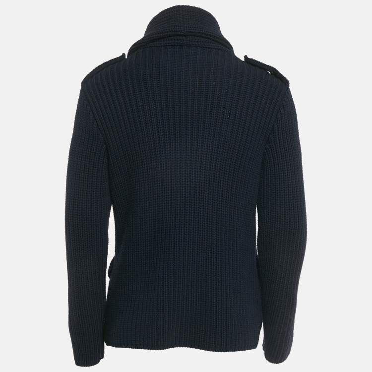 Pre Owned Ralph Lauren Blue Rib Knit Double Breasted Cardigan S