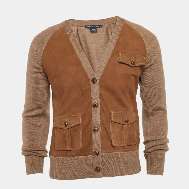 Pre Owned Ralph Lauren Brown Suede and Knit Cardigan L