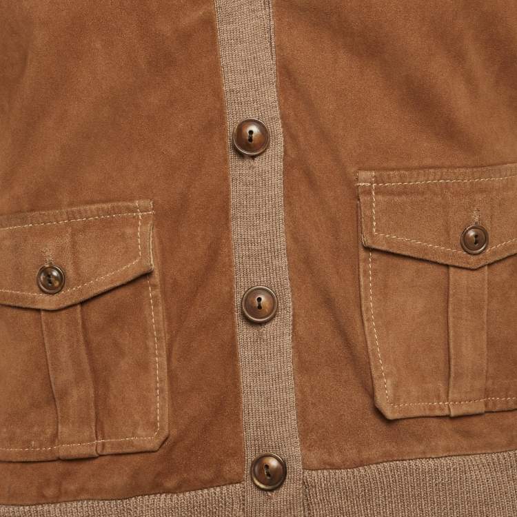 Pre Owned Ralph Lauren Brown Suede and Knit Cardigan L