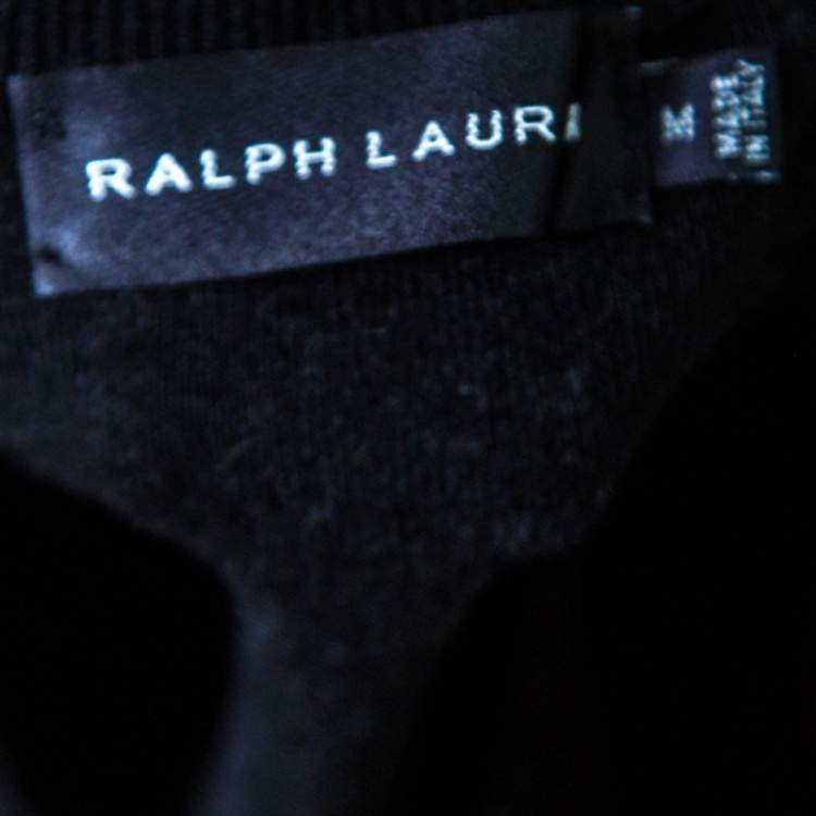 Pre Owned Ralph Lauren Charcoal Grey Merino Wool Leather Panel Detail Sweater M