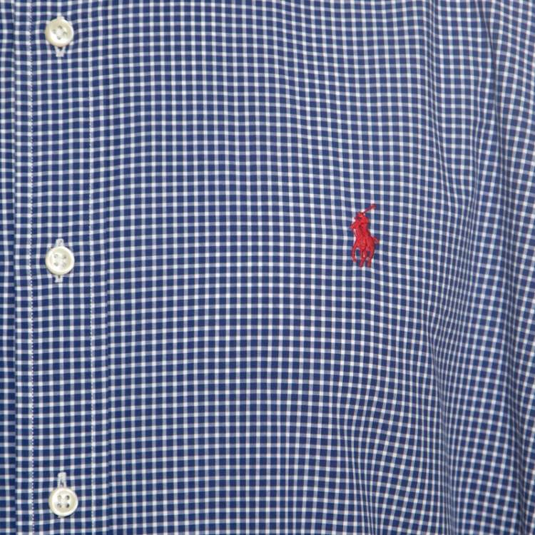 Pre Owned Ralph Lauren Blue Gingham Checked Cotton Logo Embroidered Long Sleeve Shirt XXL