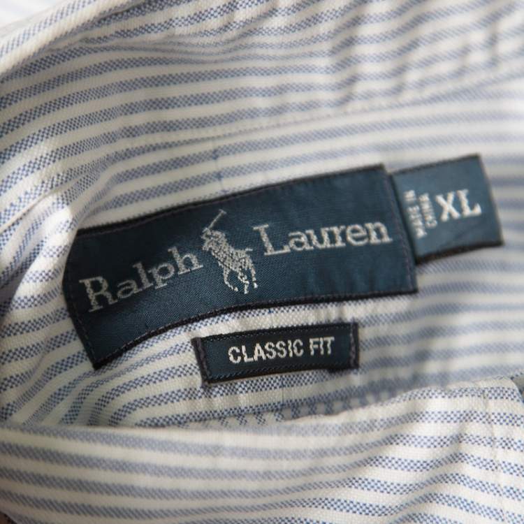 Pre Owned Ralph Lauren Sky Blue Striped Cotton Classic Fit Oxford Shirt XL