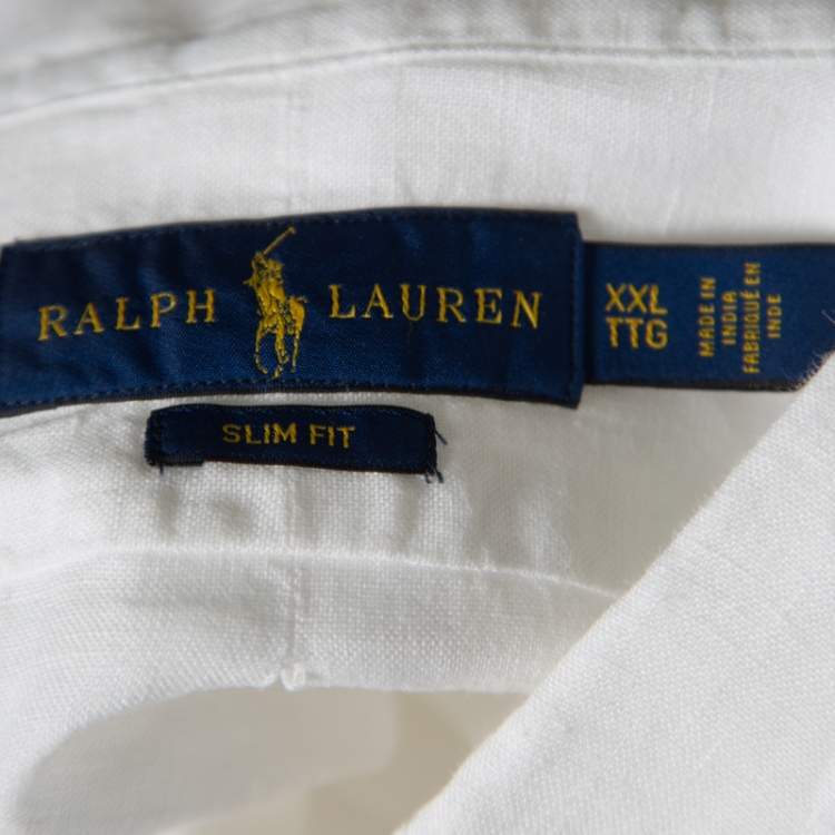 Pre Owned Ralph Lauren White Linen Logo Embroidered Slim Fit Button Down Shirt XXL