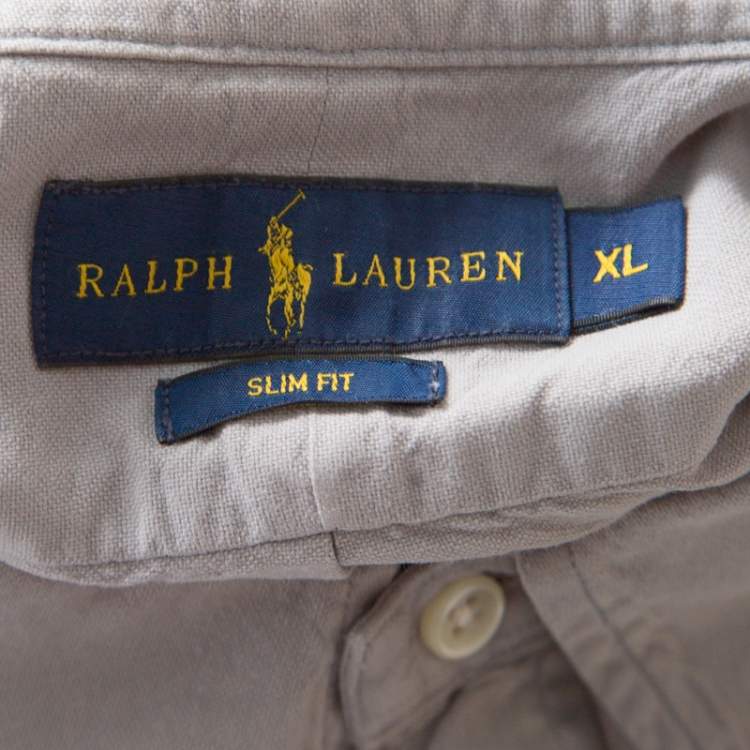 Pre Owned Ralph Lauren Grey Cotton Logo Embroidered Button Down Slim Fit Shirt XL