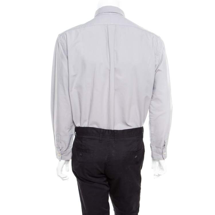 Pre Owned Ralph Lauren Grey Cotton Logo Embroidered Button Down Slim Fit Shirt XL