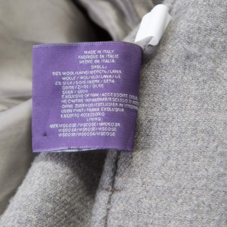Pre Owned Ralph Lauren Melange Grey Wool And Silk Blend Belted Jacket M