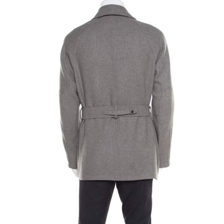 Pre Owned Ralph Lauren Melange Grey Wool And Silk Blend Belted Jacket M