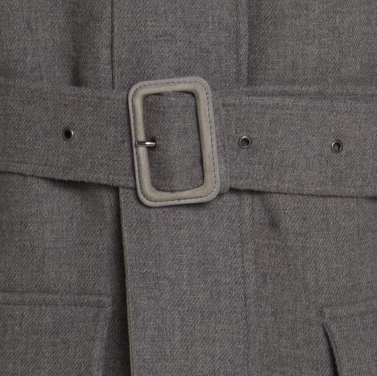 Pre Owned Ralph Lauren Melange Grey Wool And Silk Blend Belted Jacket M