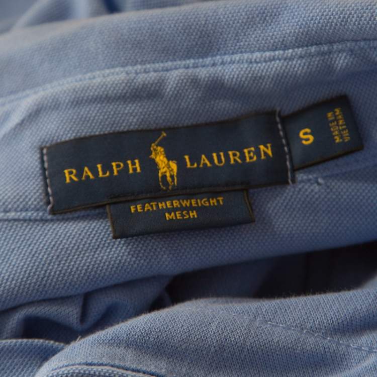 مملوكة مسبقًا Ralph Lauren Featherweight Mesh Cabana Blue Cotton Pique Knit Long Sleeve Shirt S