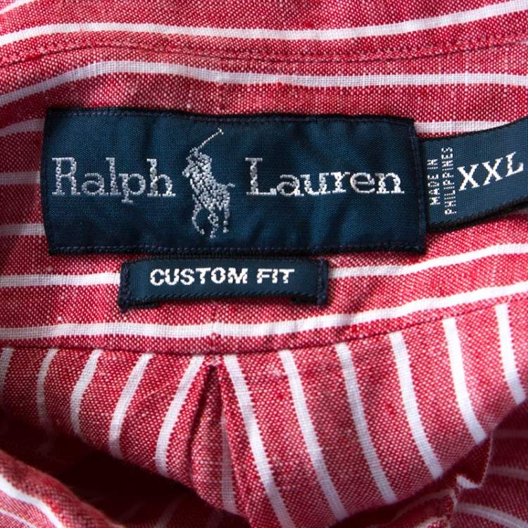 مملوكة مسبقًا Ralph Lauren Red and White Striped Linen Button Down Custom Fit Shirt XXL