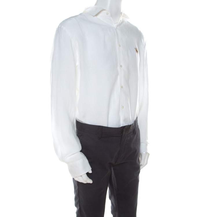 Pre Owned Ralph Lauren White Linen Long Sleeve Button Front Shirt XXL