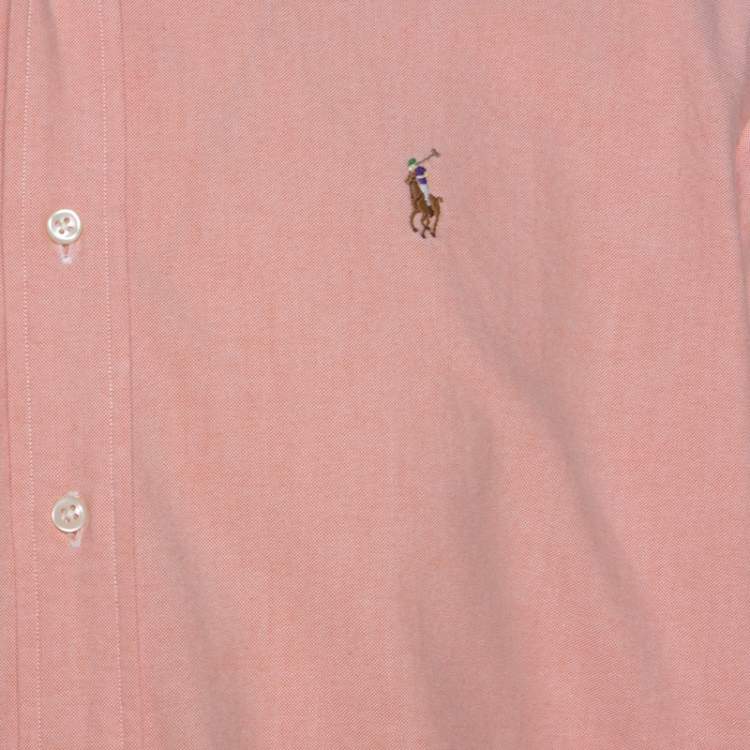 مملوكة مسبقًا Ralph Lauren Peach Pink Cotton Logo Embroidered Classic Fit Shirt XL 