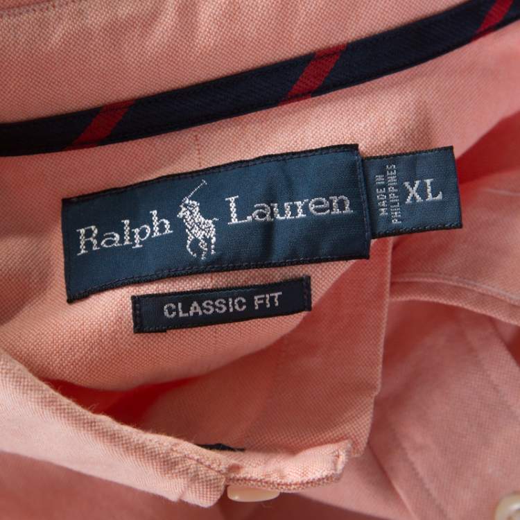 مملوكة مسبقًا Ralph Lauren Peach Pink Cotton Logo Embroidered Classic Fit Shirt XL 