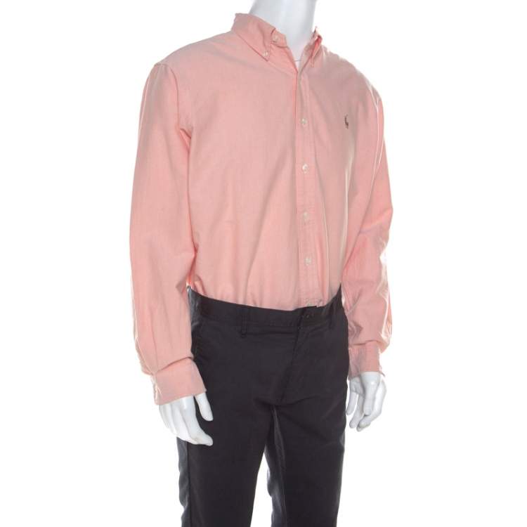 مملوكة مسبقًا Ralph Lauren Peach Pink Cotton Logo Embroidered Classic Fit Shirt XL 