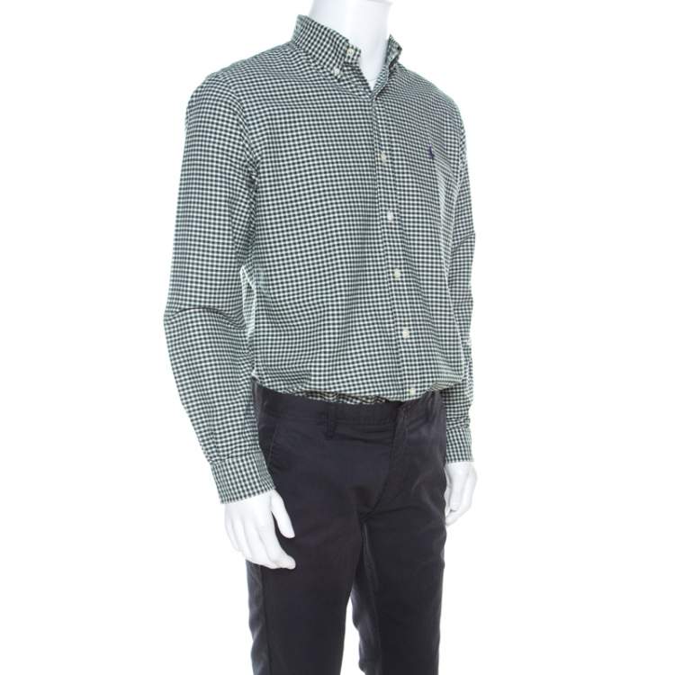 Pre Owned Ralph Lauren Green & White Checkered Cotton Classic Fit Shirt M