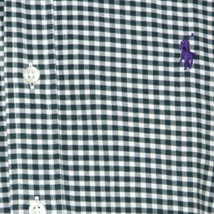 Pre Owned Ralph Lauren Green & White Checkered Cotton Classic Fit Shirt M