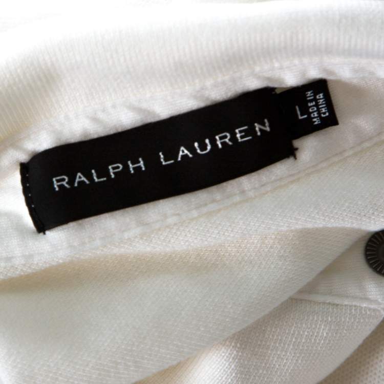 Pre Owned Ralph Lauren White Cotton Pique Zipper Patch Pocket Detail Polo T Shirt L 