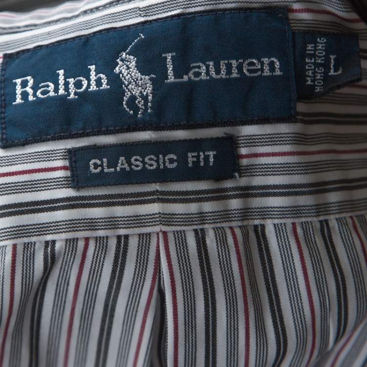 مملوكة مسبقًا Ralph Lauren Grey Striped Cotton Classic Fit Button Down Shirt L 