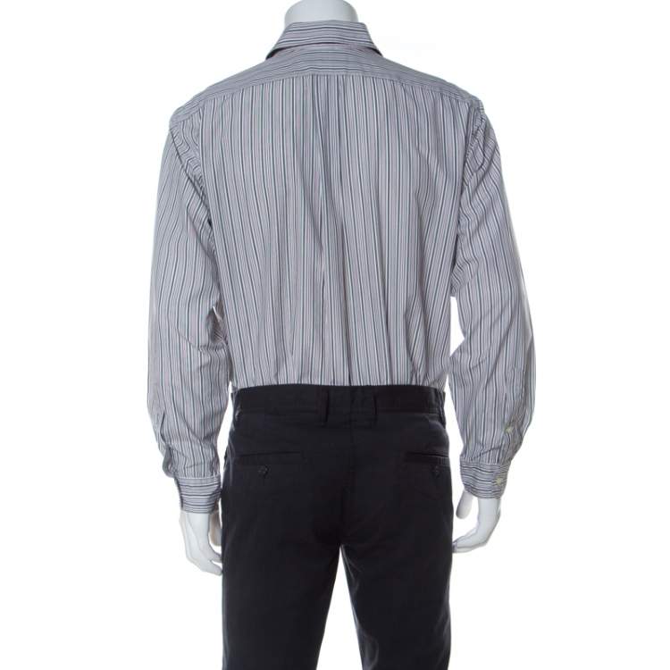 مملوكة مسبقًا Ralph Lauren Grey Striped Cotton Classic Fit Button Down Shirt L 