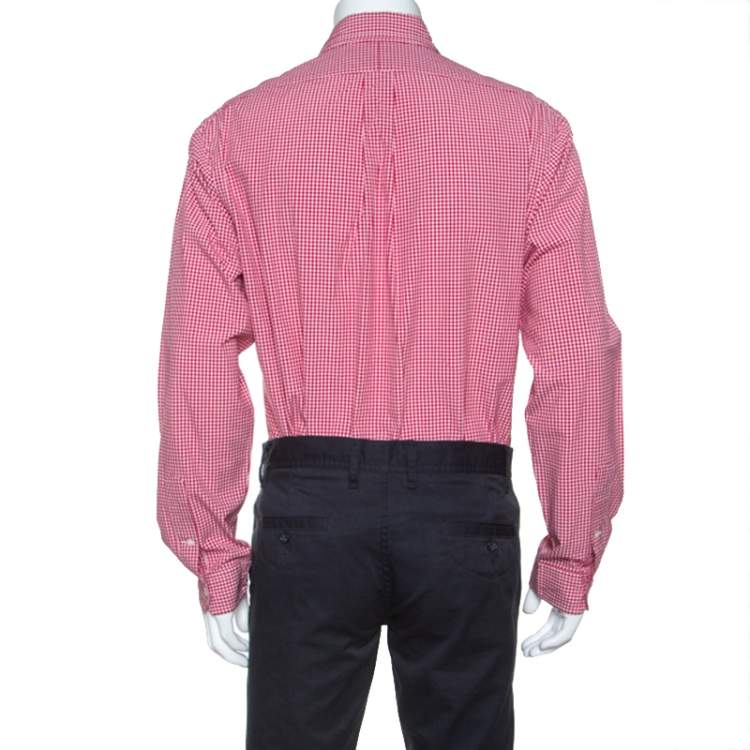 Pre Owned Ralph Lauren Red Checked Cotton Button Front Shirt L