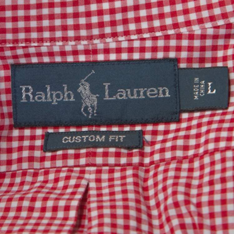 Pre Owned Ralph Lauren Red Checked Cotton Button Front Shirt L