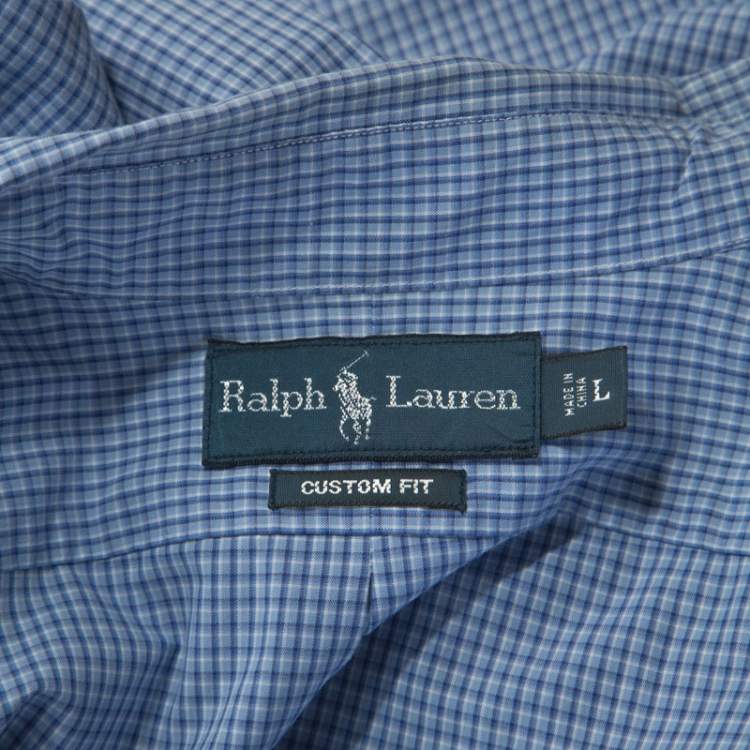 Pre Owned Ralph Lauren Blue Checked Cotton Button Down Collar Shirt L