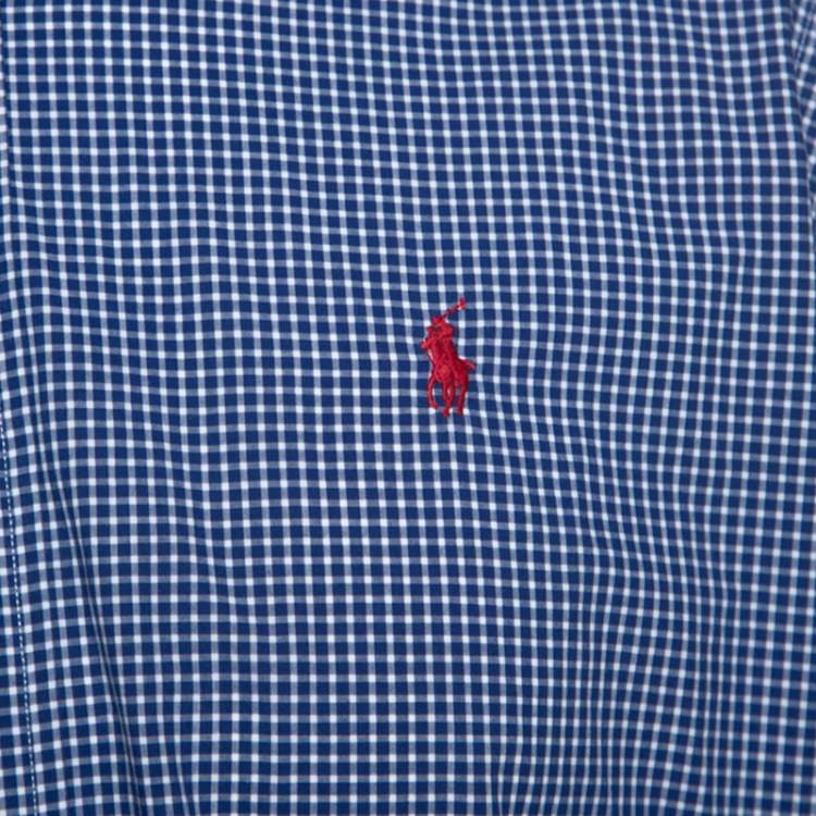Pre Owned Ralph Lauren Blue Checked Cotton Button Down Collar Shirt L