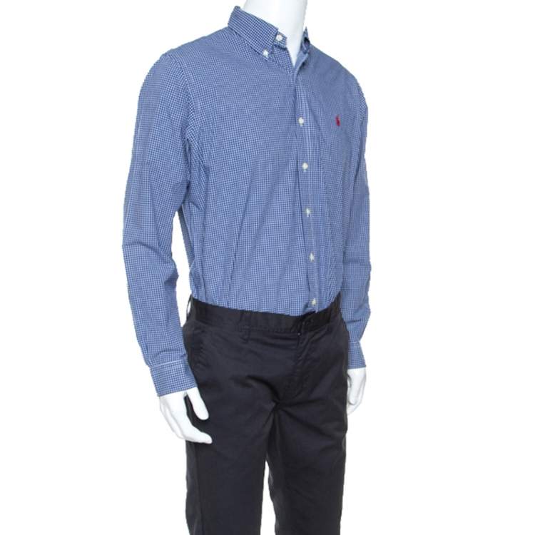 Pre Owned Ralph Lauren Blue Checked Cotton Button Down Collar Shirt L