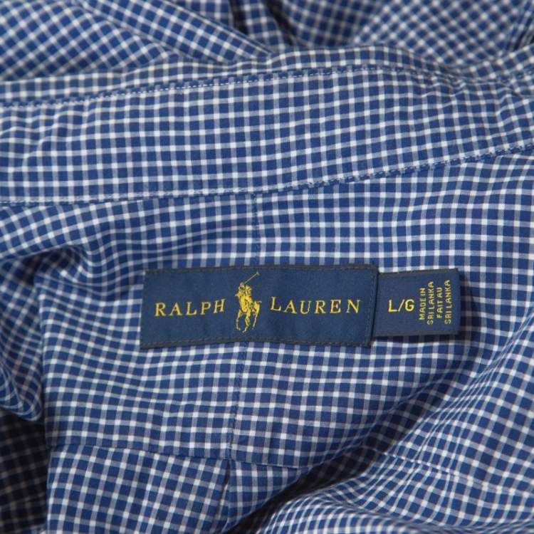 Pre Owned Ralph Lauren Blue Checked Cotton Button Down Collar Shirt L
