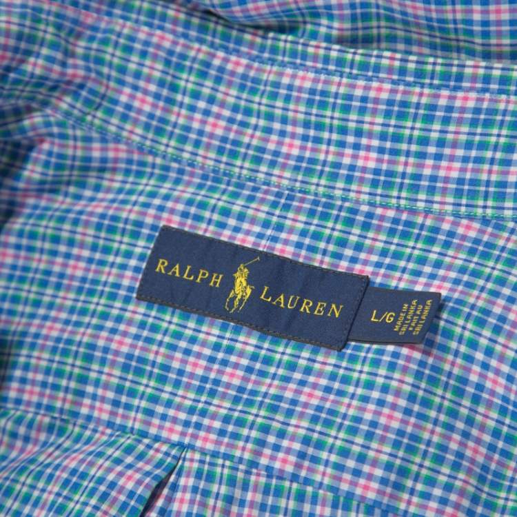 Pre Owned Ralph Lauren Blue Plaid Cotton Button Down Collar Shirt L