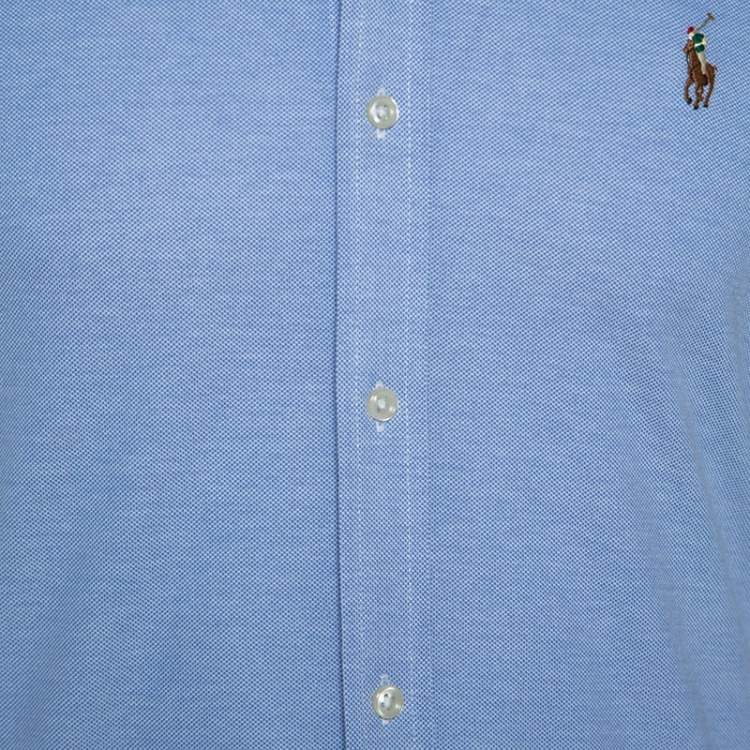 Pre Owned Ralph Lauren Blue Cotton Knit Oxford Button Down Shirt M