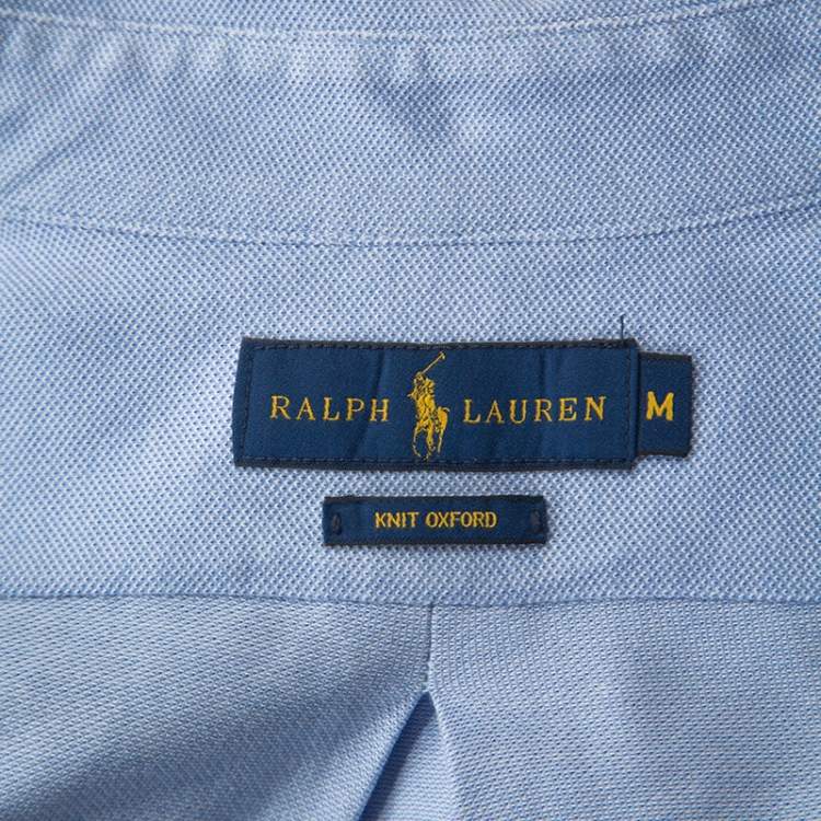 Pre Owned Ralph Lauren Blue Cotton Knit Oxford Button Down Shirt M