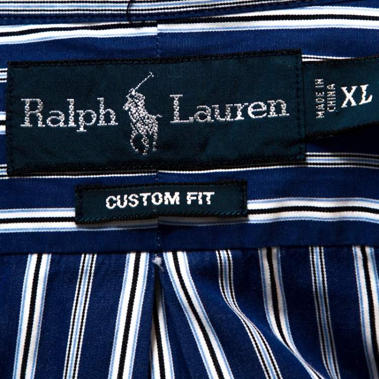 Pre Owned Ralph Lauren Blue Striped Cotton Custom Fit Shirt XL 