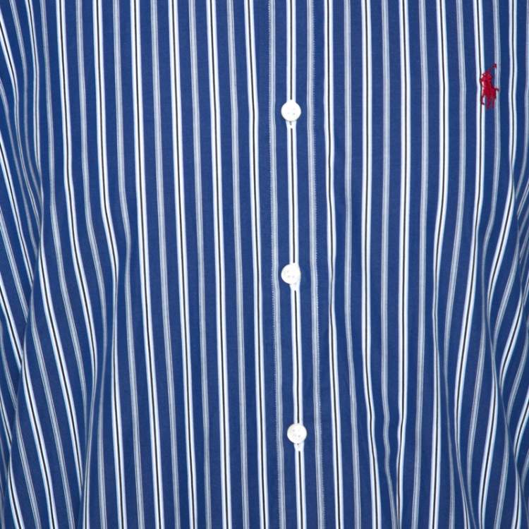 Pre Owned Ralph Lauren Blue Striped Cotton Custom Fit Shirt XL 