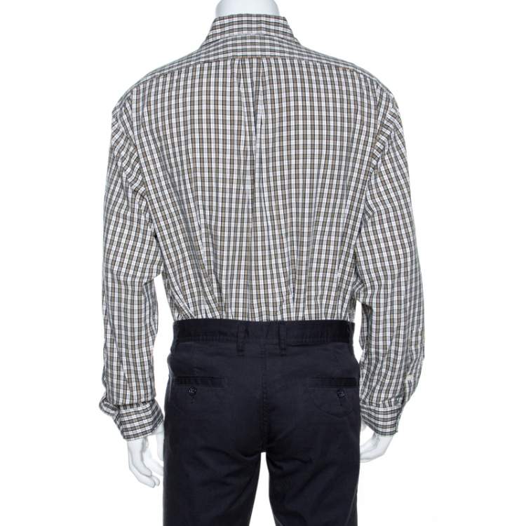 Pre Owned Ralph Lauren White Checked Cotton Button Down Blake Shirt XL
