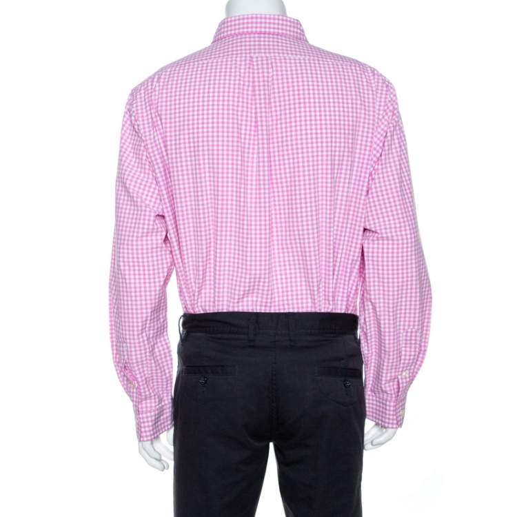 Pre Owned Ralph Lauren Pink Gingham Check Cotton Custom Fit Shirt XXL