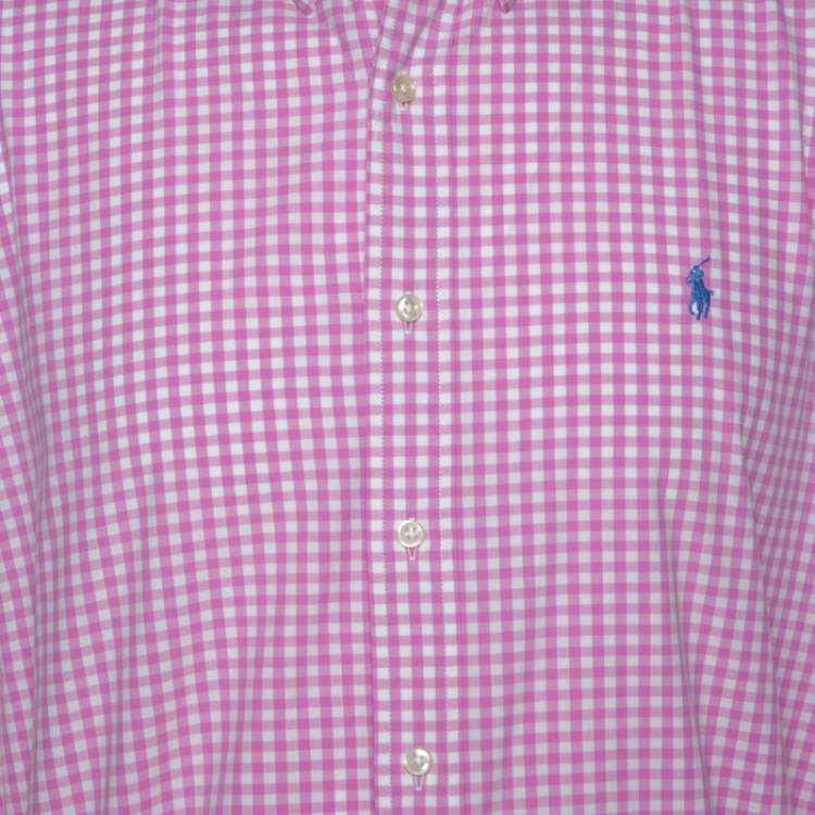 Pre Owned Ralph Lauren Pink Gingham Check Cotton Custom Fit Shirt XXL