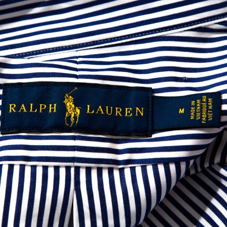 Pre Owned Ralph Lauren Blue & White Striped Cotton Button Down Shirt M