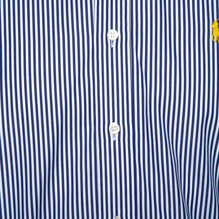 Pre Owned Ralph Lauren Blue & White Striped Cotton Button Down Shirt M