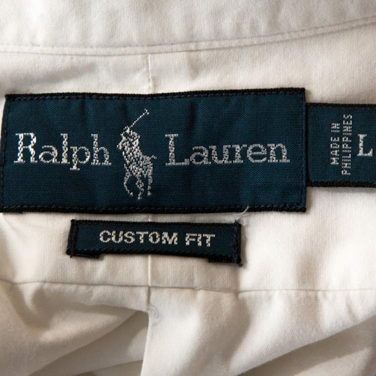 Pre Owned Ralph Lauren White Cotton Button Down Custom Fit Shirt L 