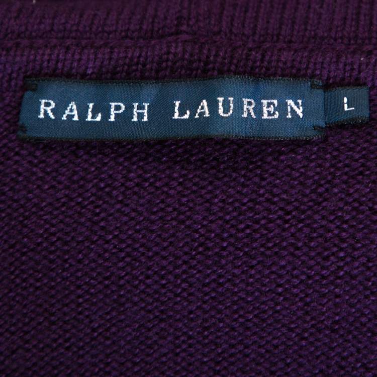 Pre Owned Ralph Lauren Purple Merino Wool Hooded & Fitted Sweater L