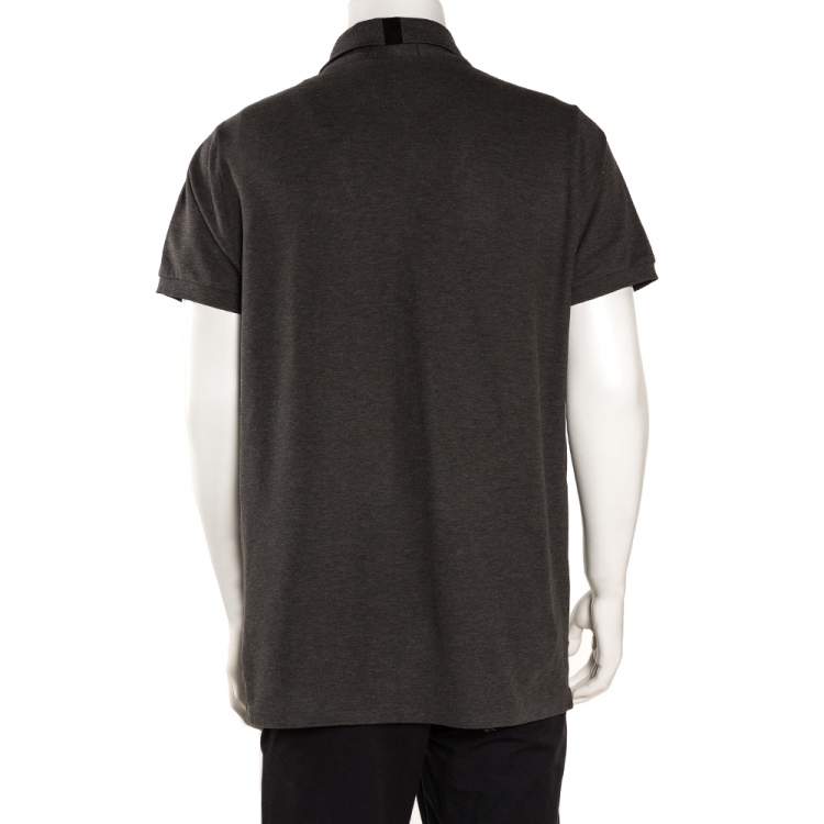 Pre Owned Ralph Lauren Charcoal Grey Cotton Pique Metal Logo Detail Polo T Shirt XL