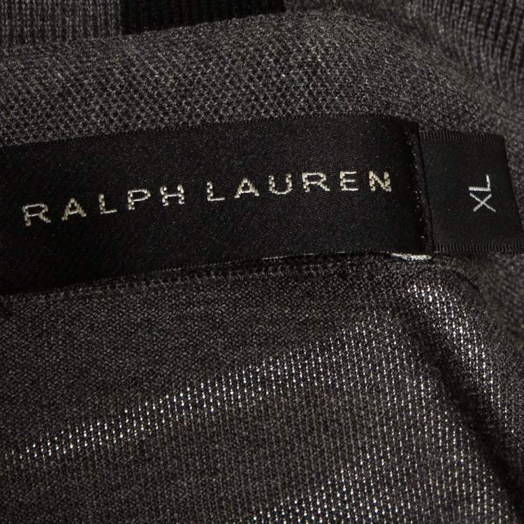 Pre Owned Ralph Lauren Charcoal Grey Cotton Pique Metal Logo Detail Polo T Shirt XL