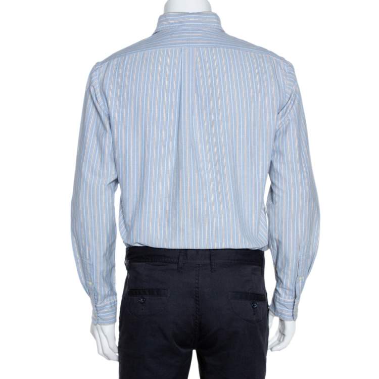 Pre Owned Ralph Lauren Light Blue Striped Cotton Custom Fit Shirt M
