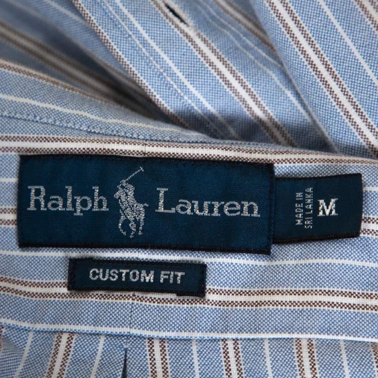 Pre Owned Ralph Lauren Light Blue Striped Cotton Custom Fit Shirt M