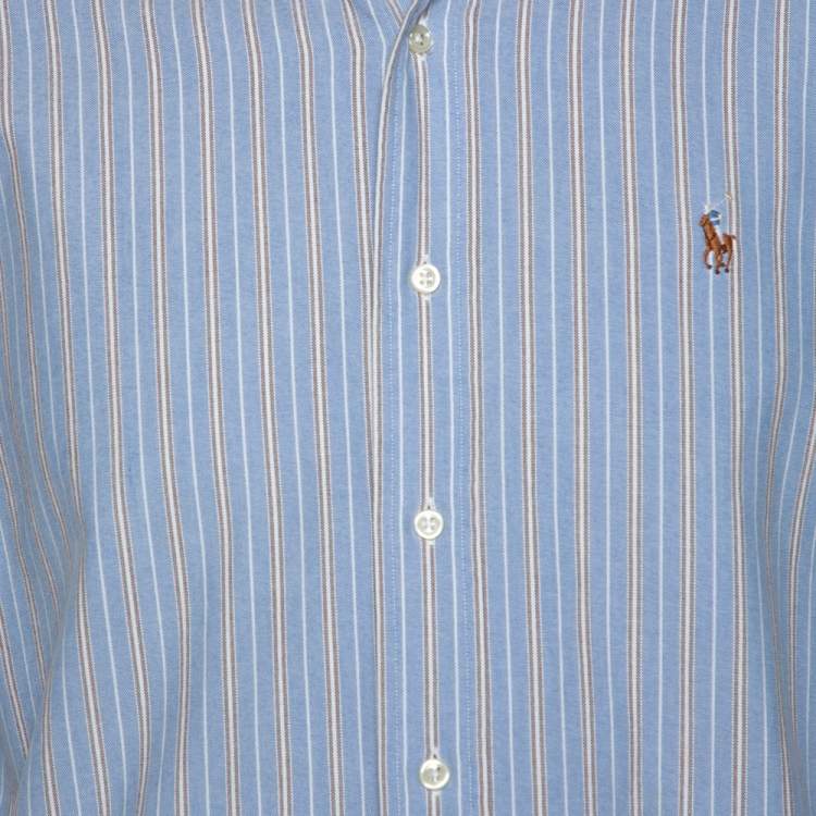 Pre Owned Ralph Lauren Light Blue Striped Cotton Custom Fit Shirt M