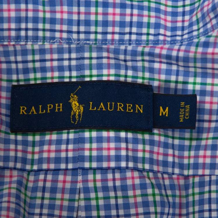 Pre Owned Ralph Lauren Blue Checked Cotton Long Sleeve Button Down Shirt M